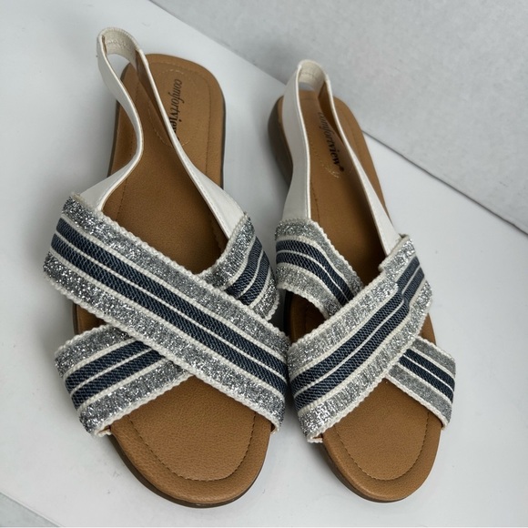 Comfortview Emma Sling BackCross Strap Blue Metallic Gold Womens Sandals Size:9w - Picture 7 of 11